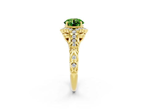 Yellow gold Round Cut Peridot Solitaire Ring with Hidden Halo and Pavé Band_14