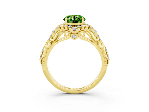 Yellow gold Round Cut Peridot Solitaire Ring with Hidden Halo and Pavé Band_15