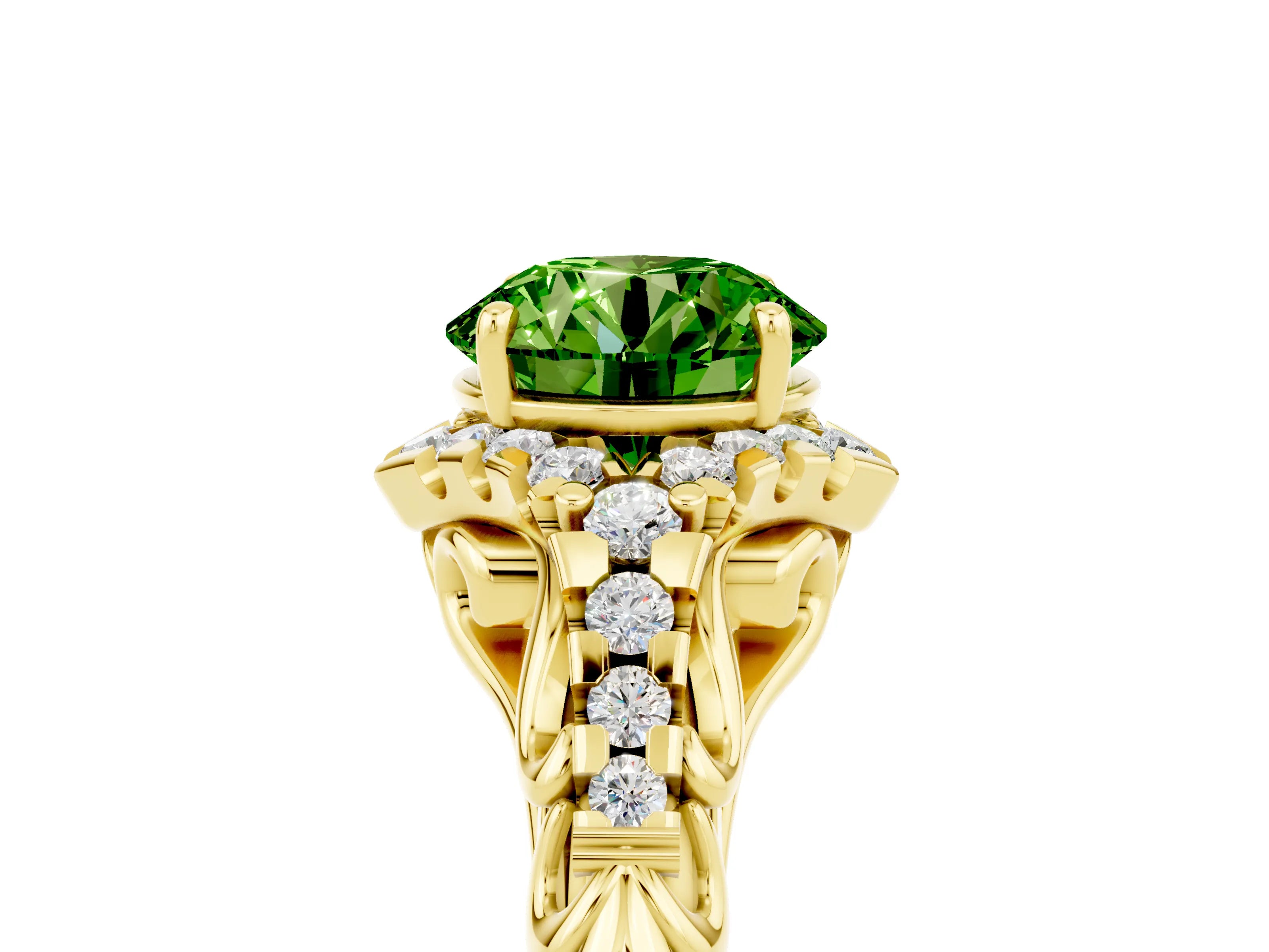 Yellow gold Round Cut Peridot Solitaire Ring with Hidden Halo and Pavé Band_17