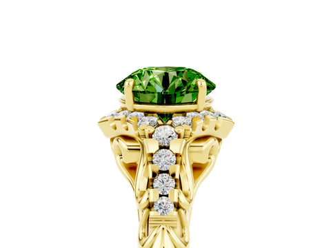 Yellow gold Round Cut Peridot Solitaire Ring with Hidden Halo and Pavé Band_17