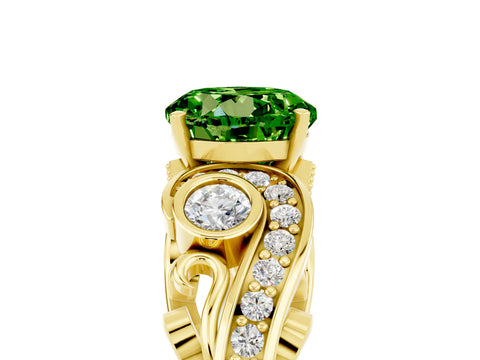Yellow gold Round Cut Peridot Solitaire Ring with Milgrain Pavé Band and Four-Prong Setting_29