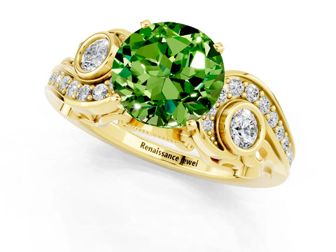 Yellow gold Round Cut Peridot Solitaire Ring with Milgrain Pavé Band and Four-Prong Setting_36