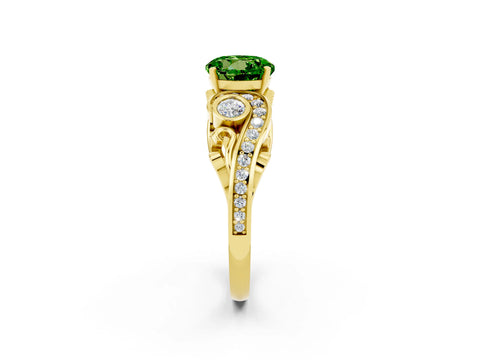Yellow gold Round Cut Peridot Solitaire Ring with Milgrain Pavé Band and Four-Prong Setting_37