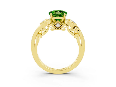 Yellow gold Round Cut Peridot Solitaire Ring with Milgrain Pavé Band and Four-Prong Setting_38