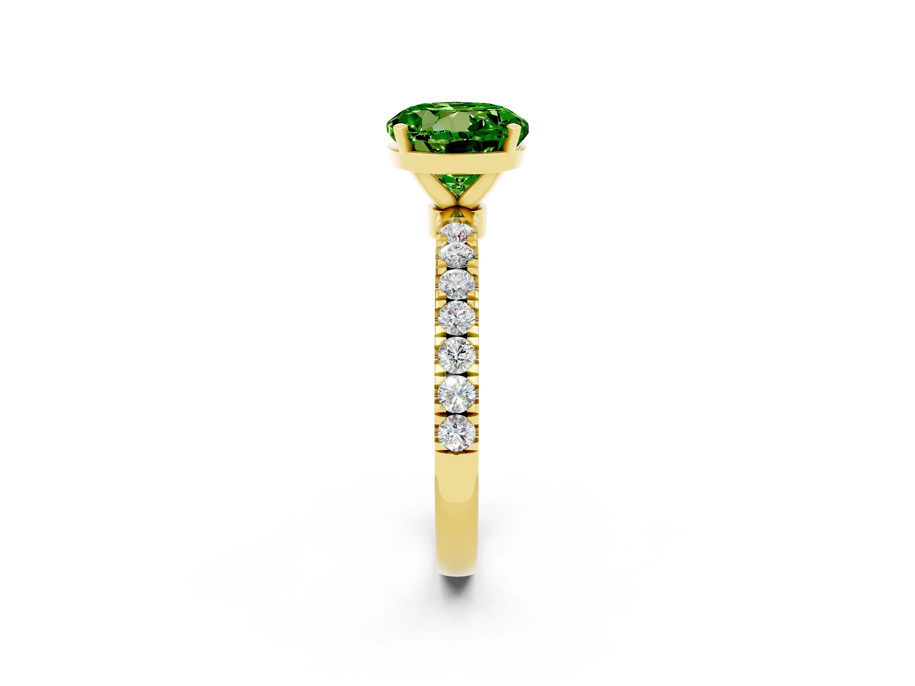 Yellow gold Round Cut Peridot Solitaire Ring with Pavé Accents and Four-Prong Setting_2