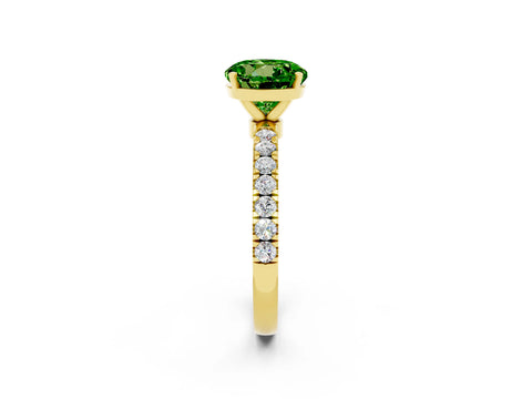 Yellow gold Round Cut Peridot Solitaire Ring with Pavé Accents and Four-Prong Setting_2