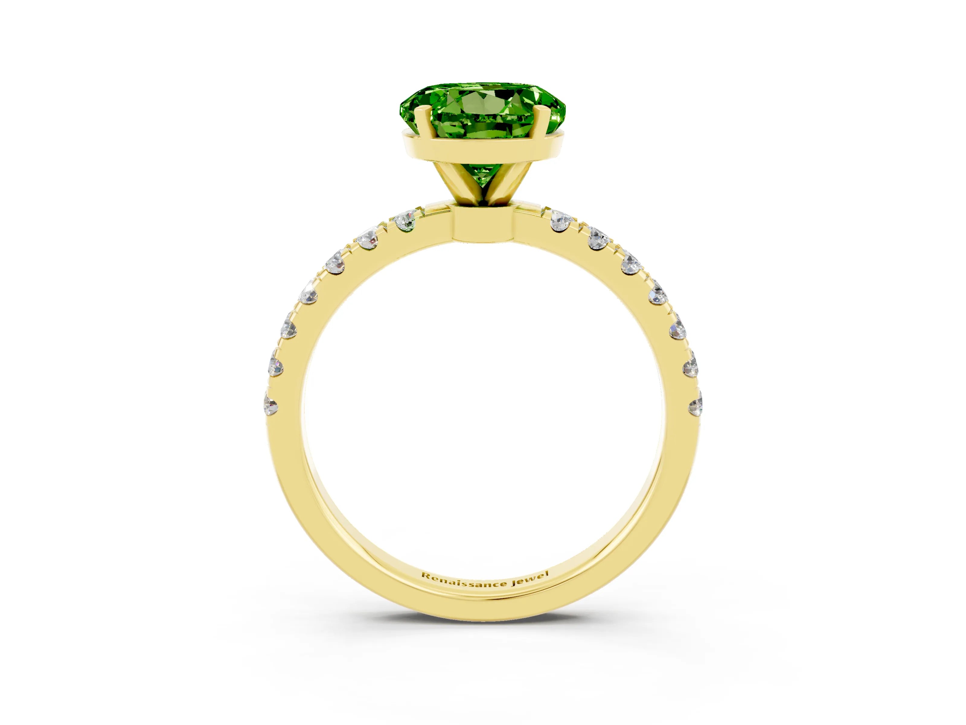 Yellow gold Round Cut Peridot Solitaire Ring with Pavé Accents and Four-Prong Setting_3