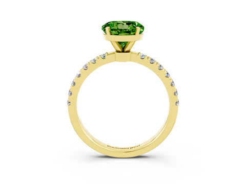 Yellow gold Round Cut Peridot Solitaire Ring with Pavé Accents and Four-Prong Setting_3