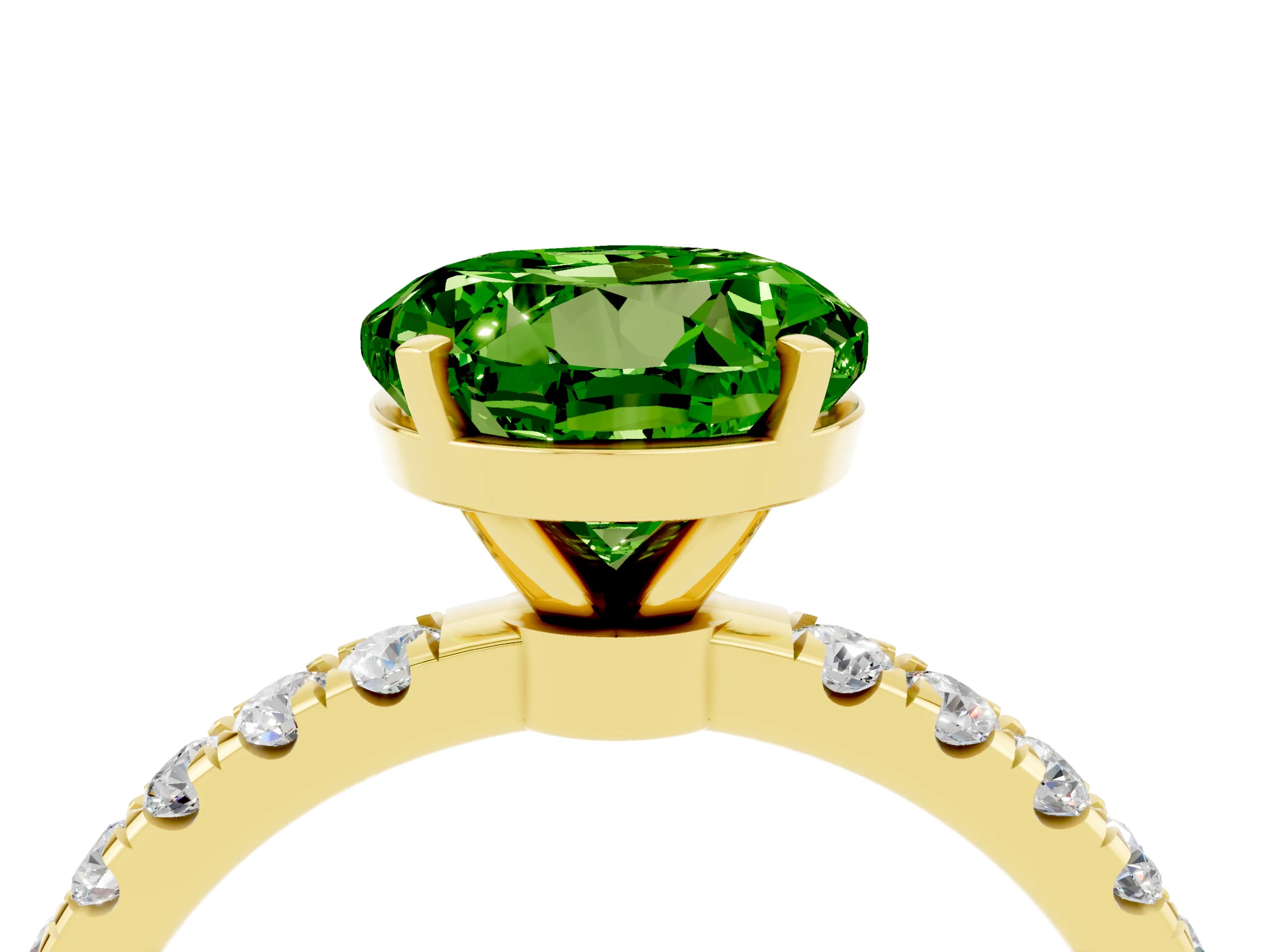 Yellow gold Round Cut Peridot Solitaire Ring with Pavé Accents and Four-Prong Setting_4