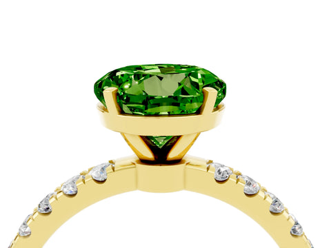 Yellow gold Round Cut Peridot Solitaire Ring with Pavé Accents and Four-Prong Setting_4