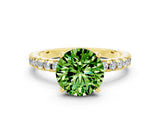 Yellow gold Round Cut Peridot Solitaire Ring with Pavé Band and Four-Prong Setting_24