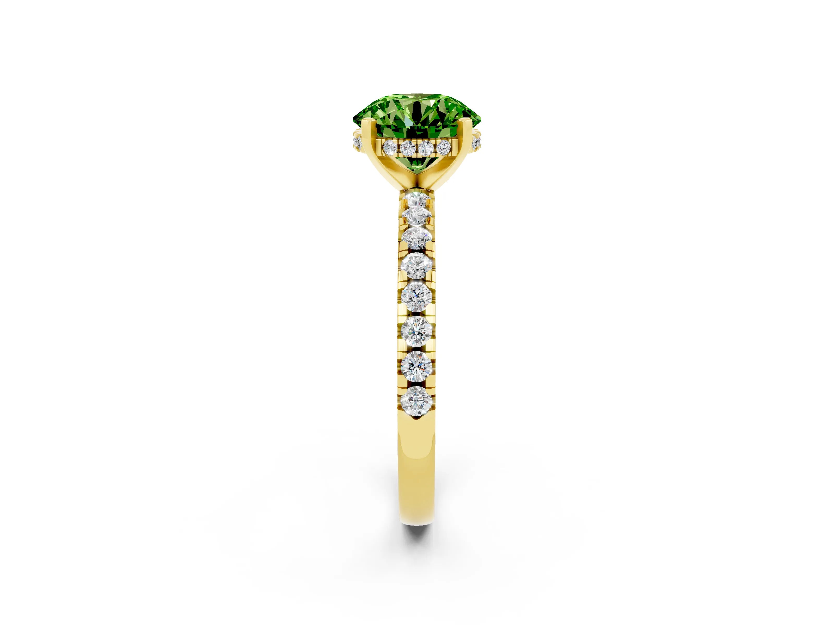 Yellow gold Round Cut Peridot Solitaire Ring with Pavé Band and Four-Prong Setting_26