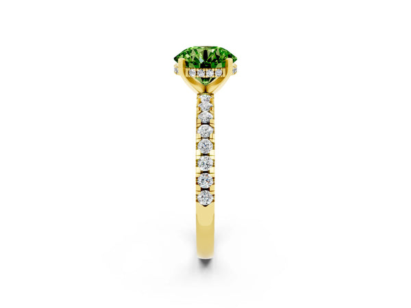 Yellow gold Round Cut Peridot Solitaire Ring with Round  Pavé Band and Four-Prong Setting