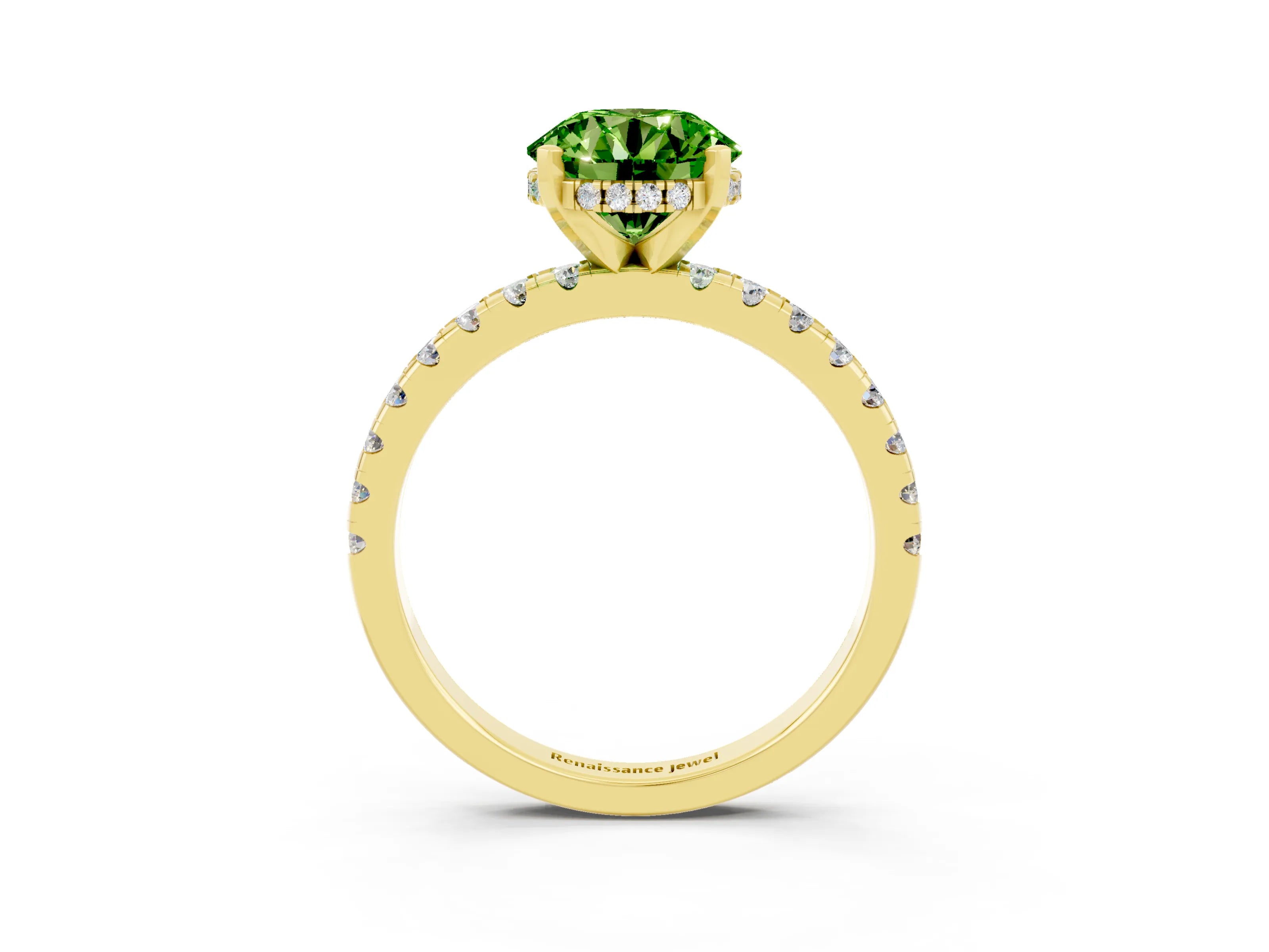 Yellow gold Round Cut Peridot Solitaire Ring with Pavé Band and Four-Prong Setting_27
