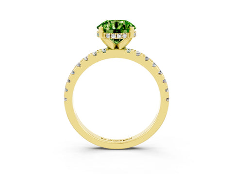 Yellow gold Round Cut Peridot Solitaire Ring with Pavé Band and Four-Prong Setting_27