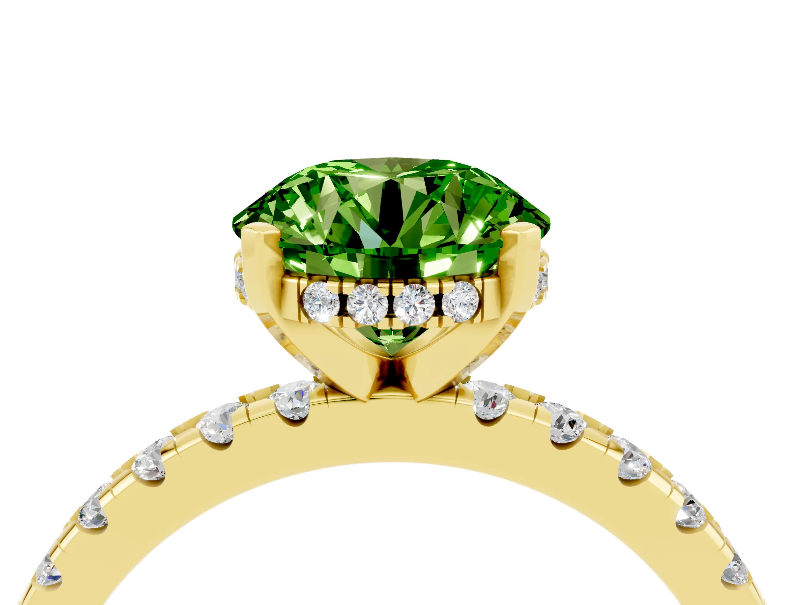 Yellow gold Round Cut Peridot Solitaire Ring with Pavé Band and Four-Prong Setting_28