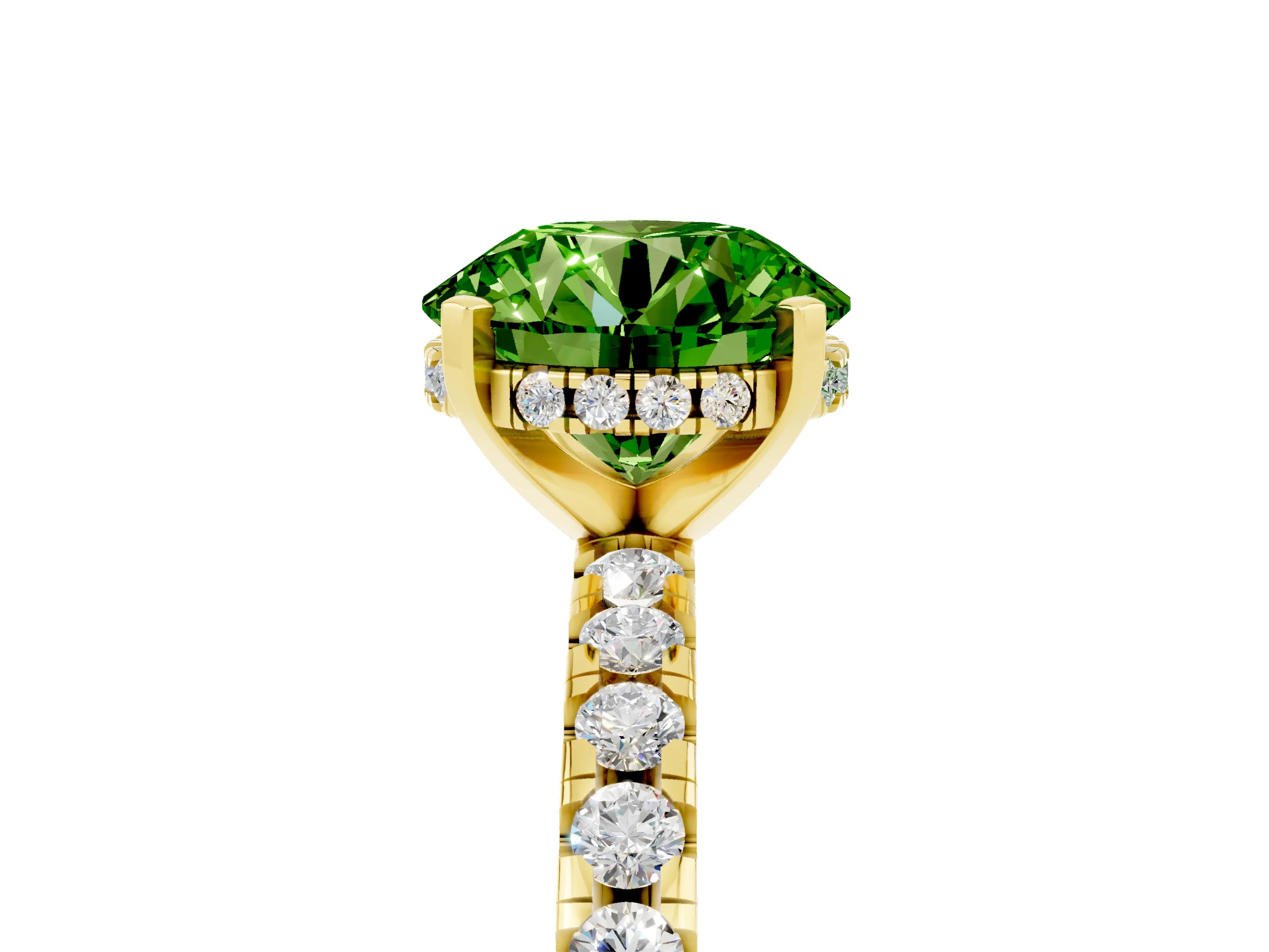 Yellow gold Round Cut Peridot Solitaire Ring with Pavé Band and Four-Prong Setting_29