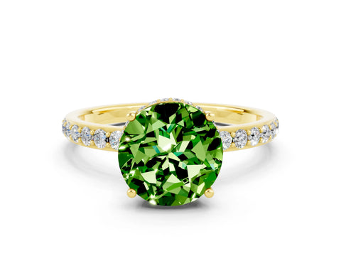 Yellow gold Round Cut Peridot Solitaire Ring with Pavé Band and Hidden Halo_12
