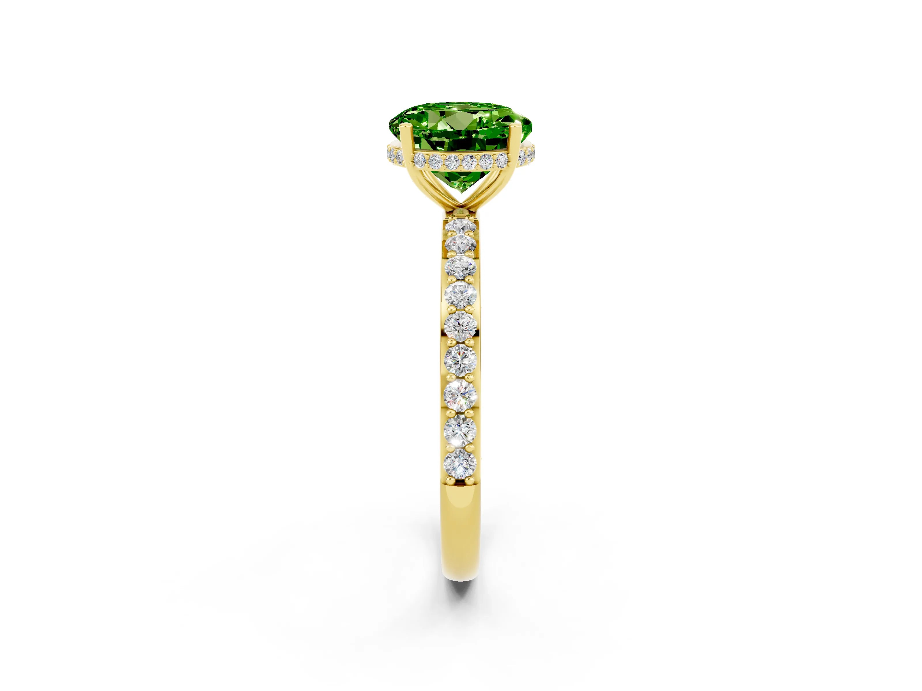 Yellow gold Round Cut Peridot Solitaire Ring with Pavé Band and Hidden Halo_14