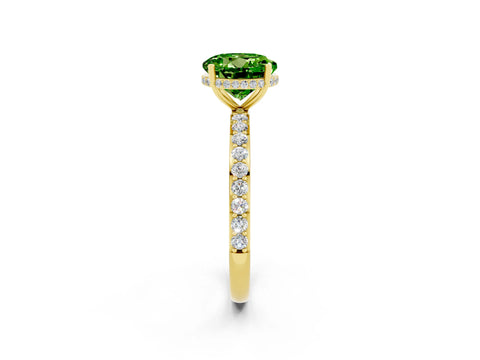 Yellow gold Round Cut Peridot Solitaire Ring with Pavé Band and Hidden Halo_14