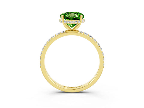 Yellow gold Round Cut Peridot Solitaire Ring with Pavé Band and Hidden Halo_15