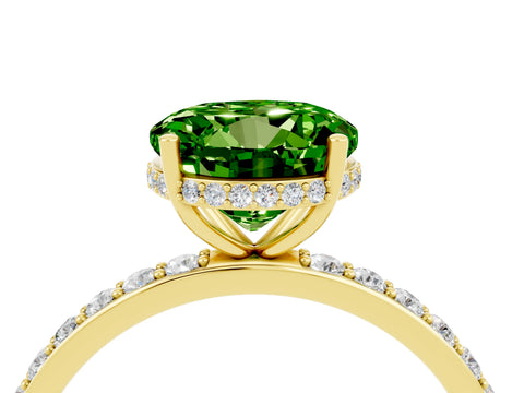 Yellow gold Round Cut Peridot Solitaire Ring with Pavé Band and Hidden Halo_16
