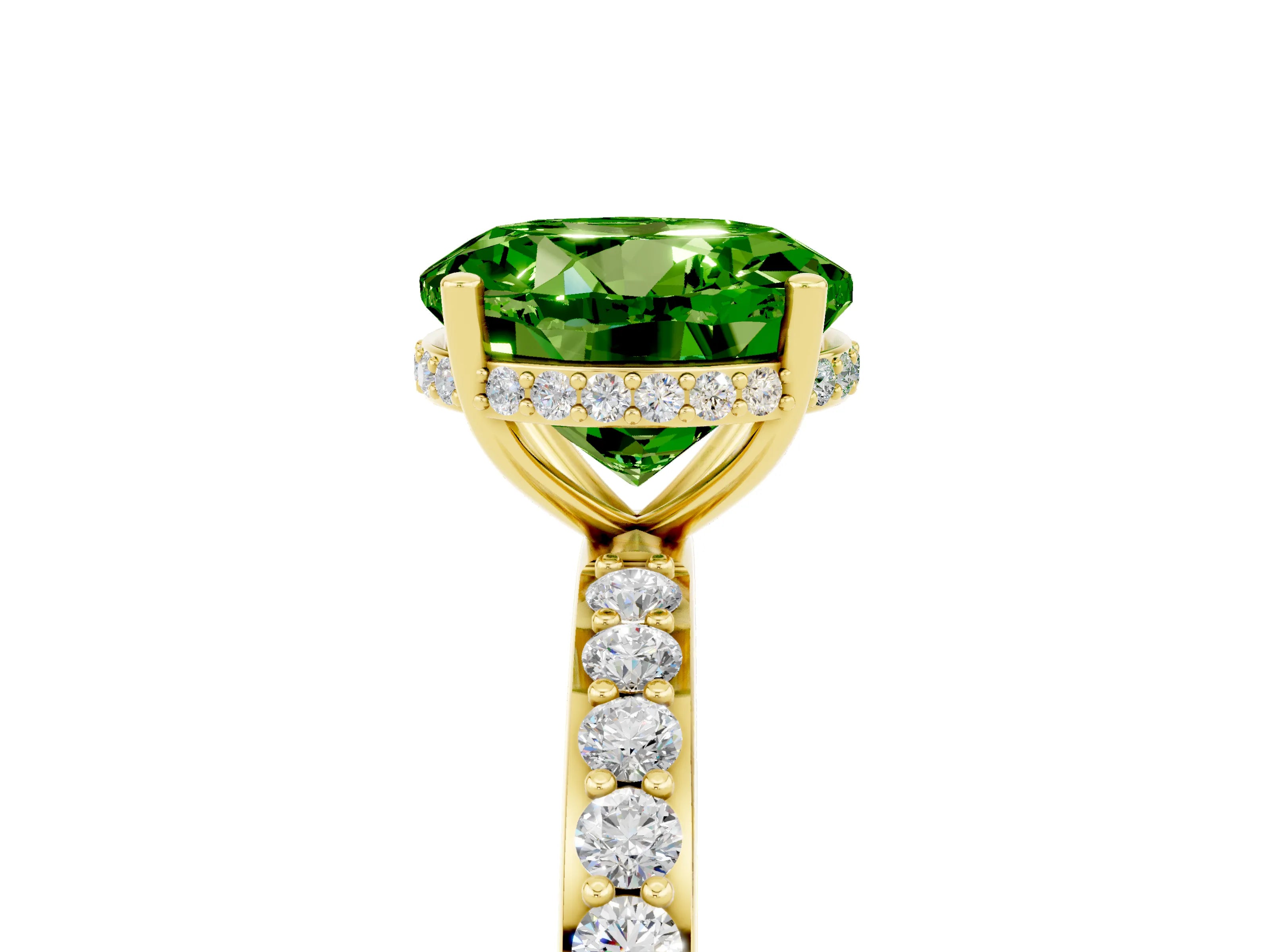 Yellow gold Round Cut Peridot Solitaire Ring with Pavé Band and Hidden Halo_17