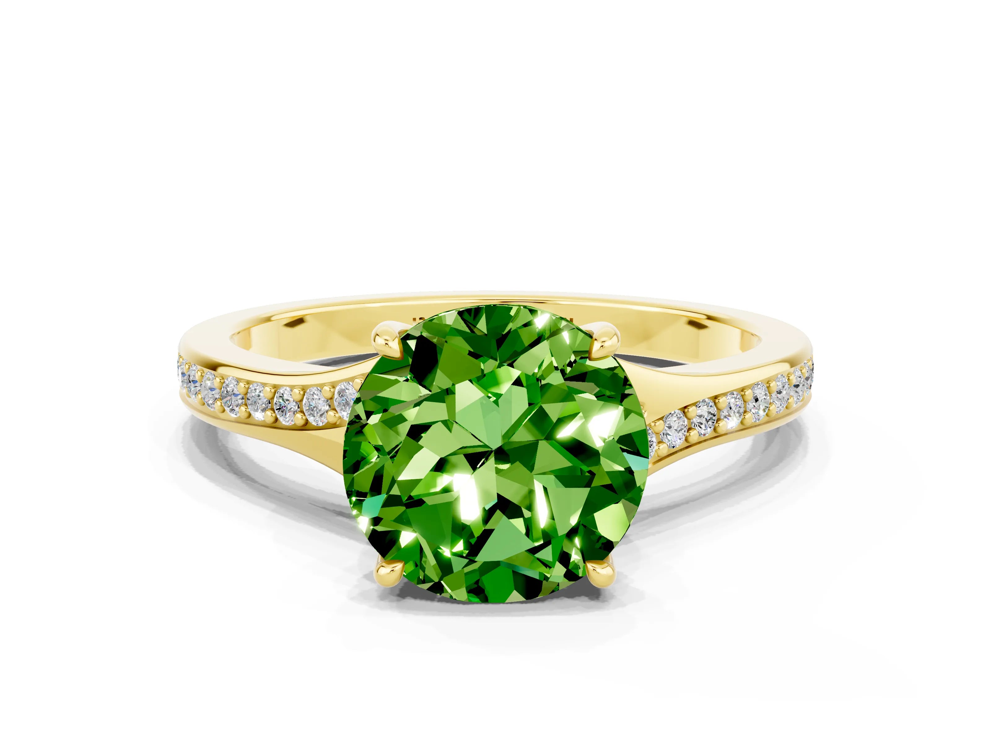 Yellow gold Round Cut Peridot Solitaire Ring with Pavé Band and Prong Setting_12