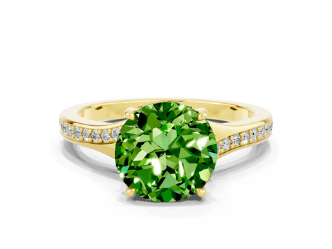 Yellow gold Round Cut Peridot Solitaire Ring with Pavé Band and Prong Setting_12