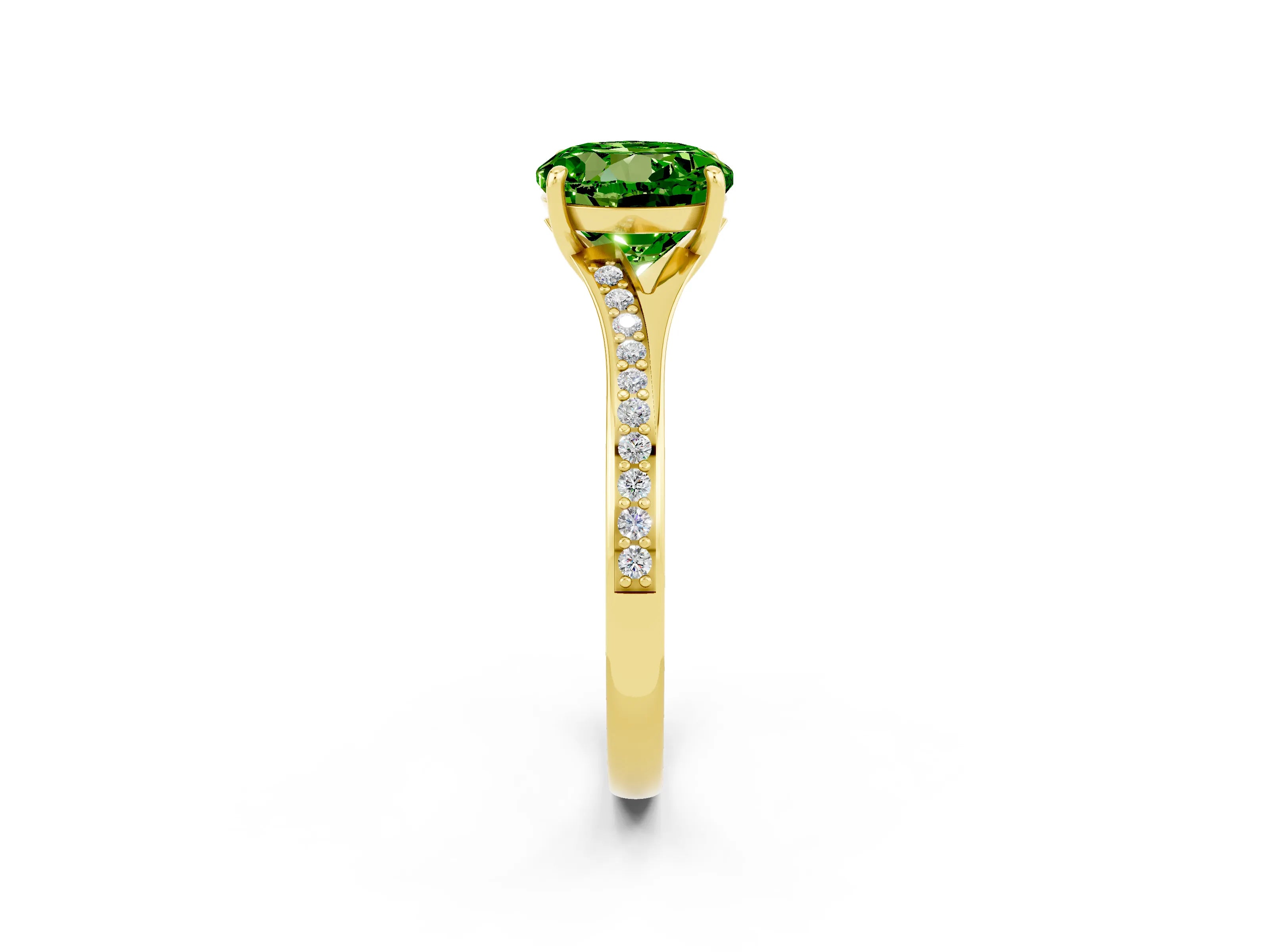 Yellow gold Round Cut Peridot Solitaire Ring with Pavé Band and Prong Setting_14