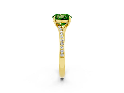 Yellow gold Round Cut Peridot Solitaire Ring with Pavé Band and Prong Setting_14
