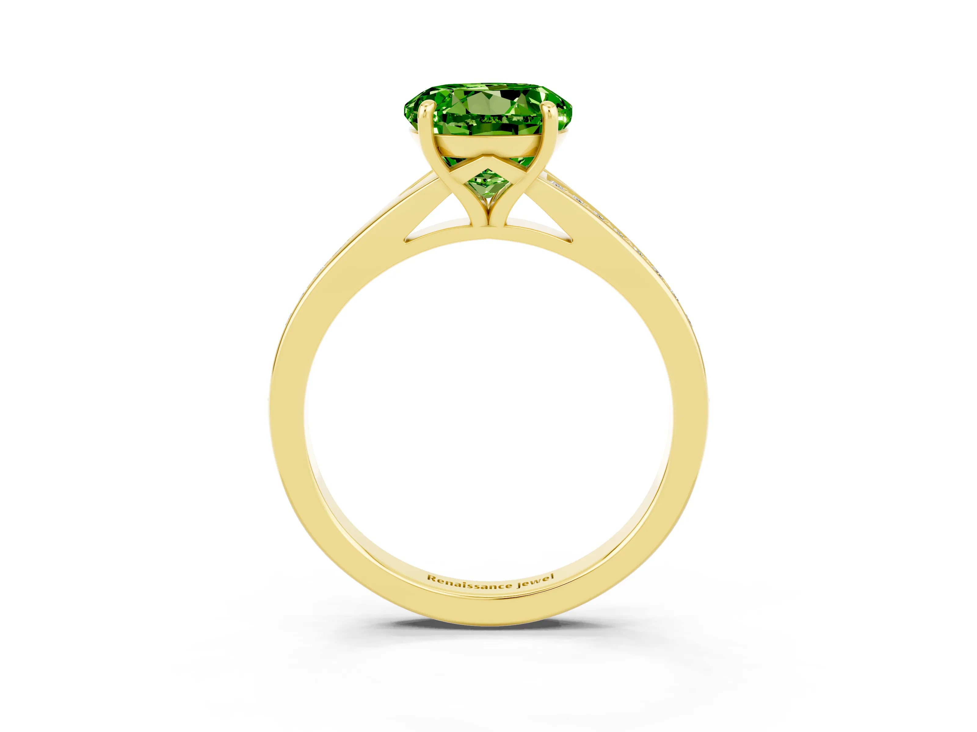 Yellow gold Round Cut Peridot Solitaire Ring with Pavé Band and Prong Setting_15