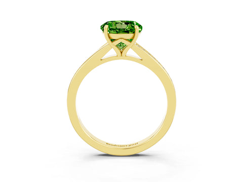 Yellow gold Round Cut Peridot Solitaire Ring with Pavé Band and Prong Setting_15