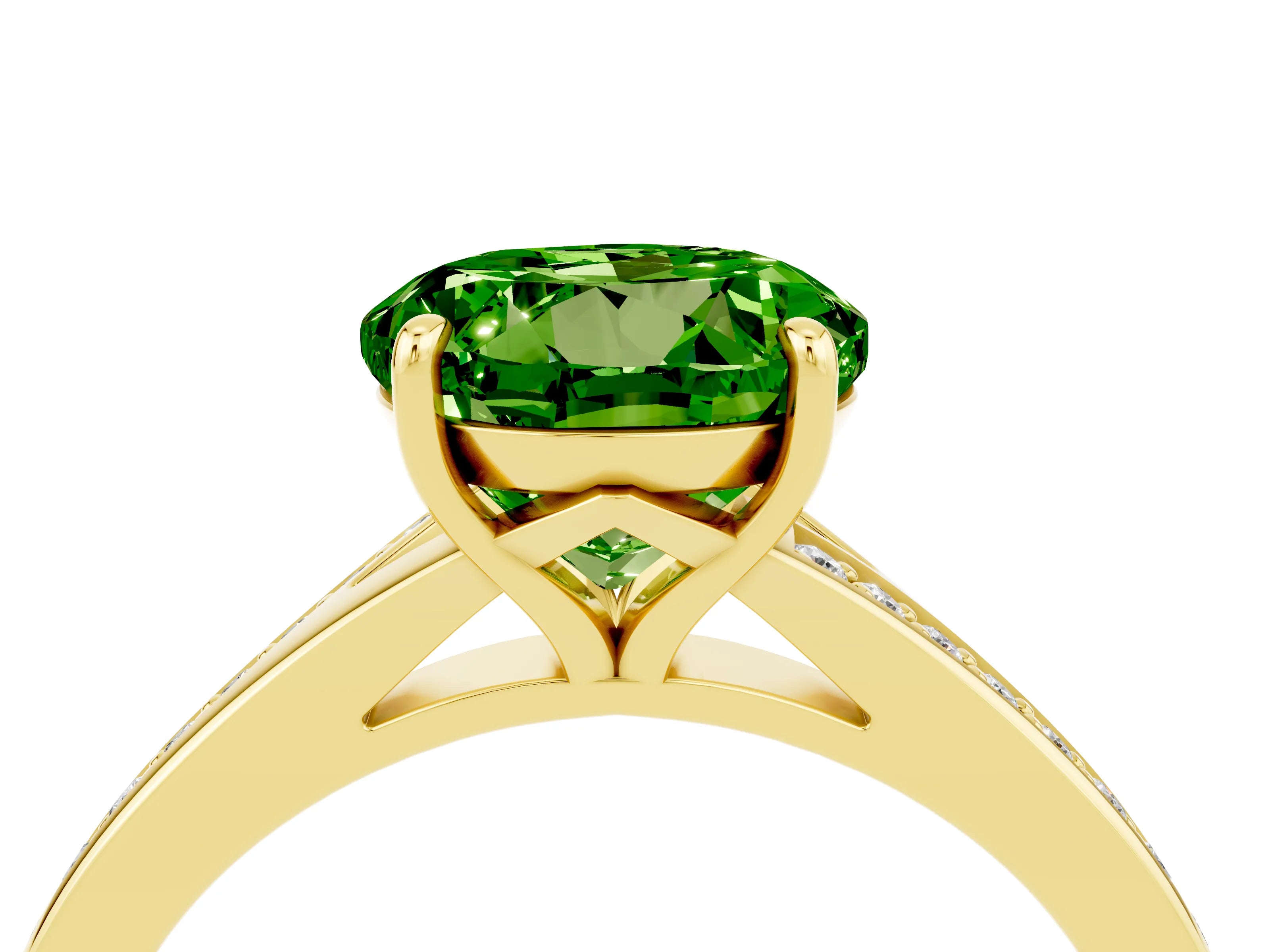 Yellow gold Round Cut Peridot Solitaire Ring with Pavé Band and Prong Setting_16