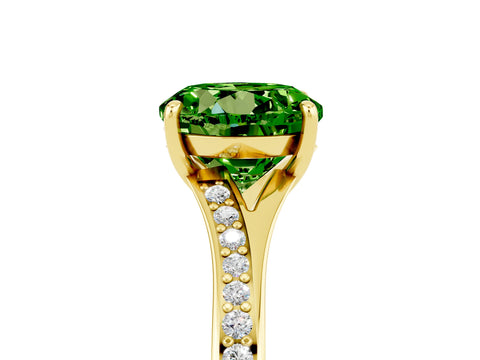Yellow gold Round Cut Peridot Solitaire Ring with Pavé Band and Prong Setting_17