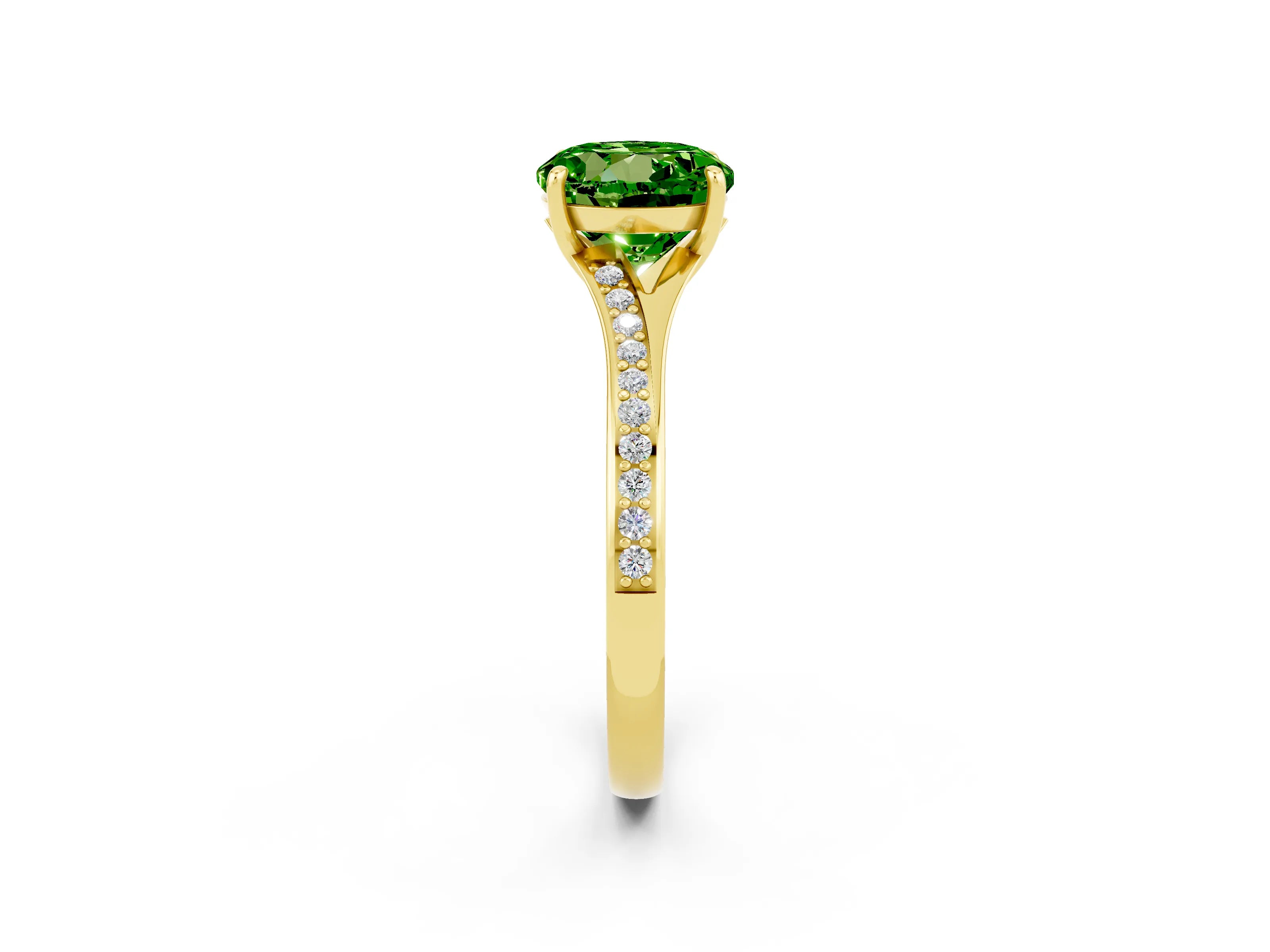 Yellow gold Round Cut Peridot Solitaire Ring with Pavé Band and Prong Setting_2