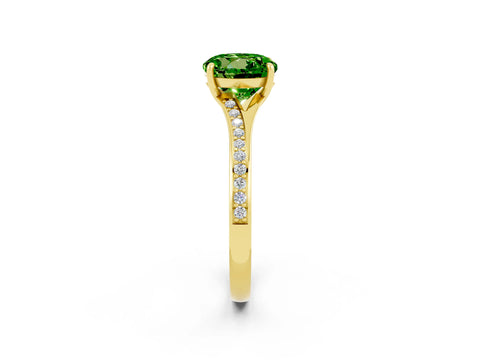 Yellow gold Round Cut Peridot Solitaire Ring with Pavé Band and Prong Setting_2
