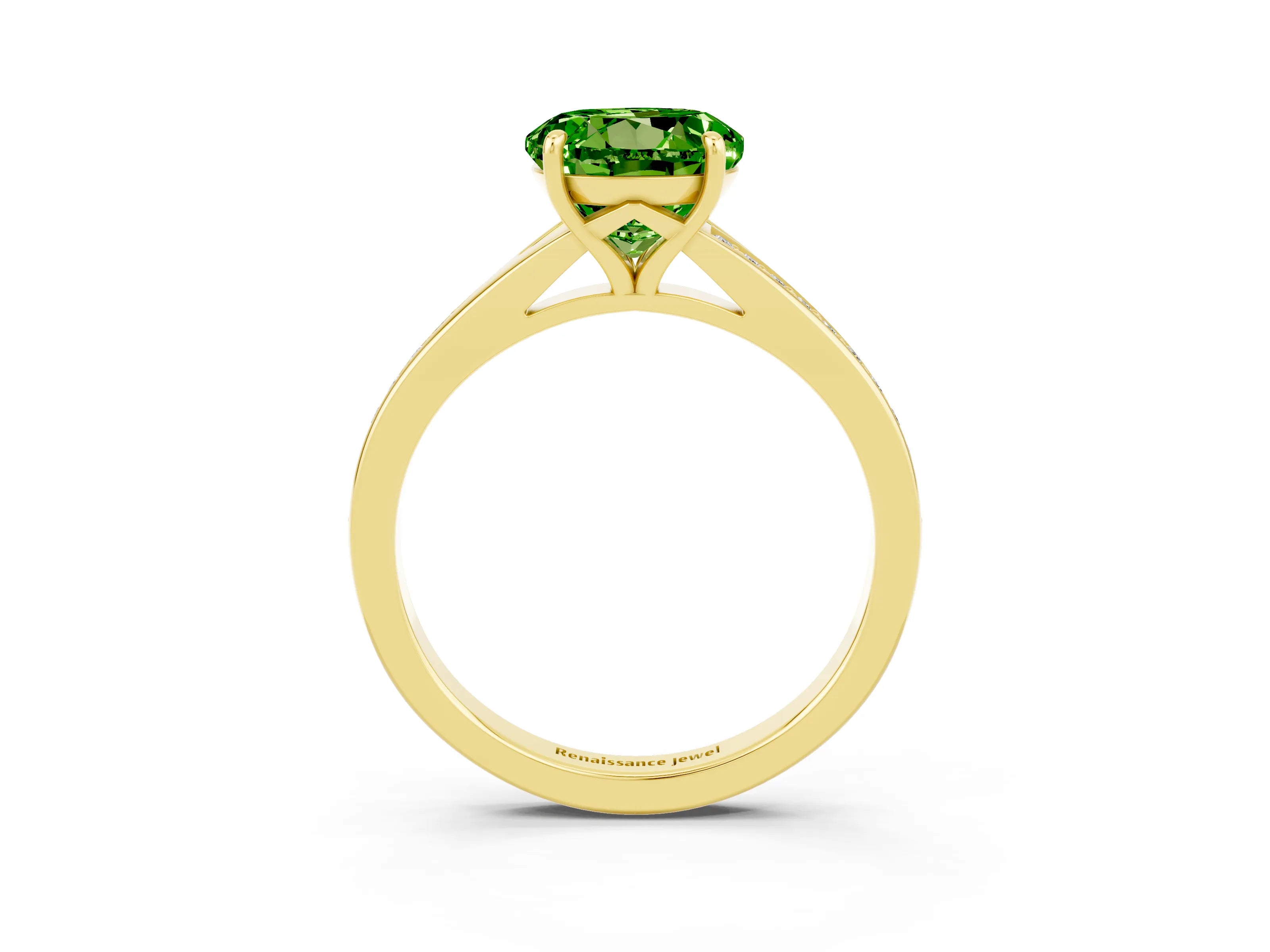 Yellow gold Round Cut Peridot Solitaire Ring with Pavé Band and Prong Setting_3