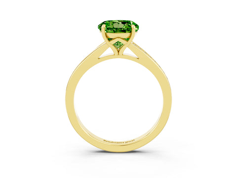 Yellow gold Round Cut Peridot Solitaire Ring with Pavé Band and Prong Setting_3