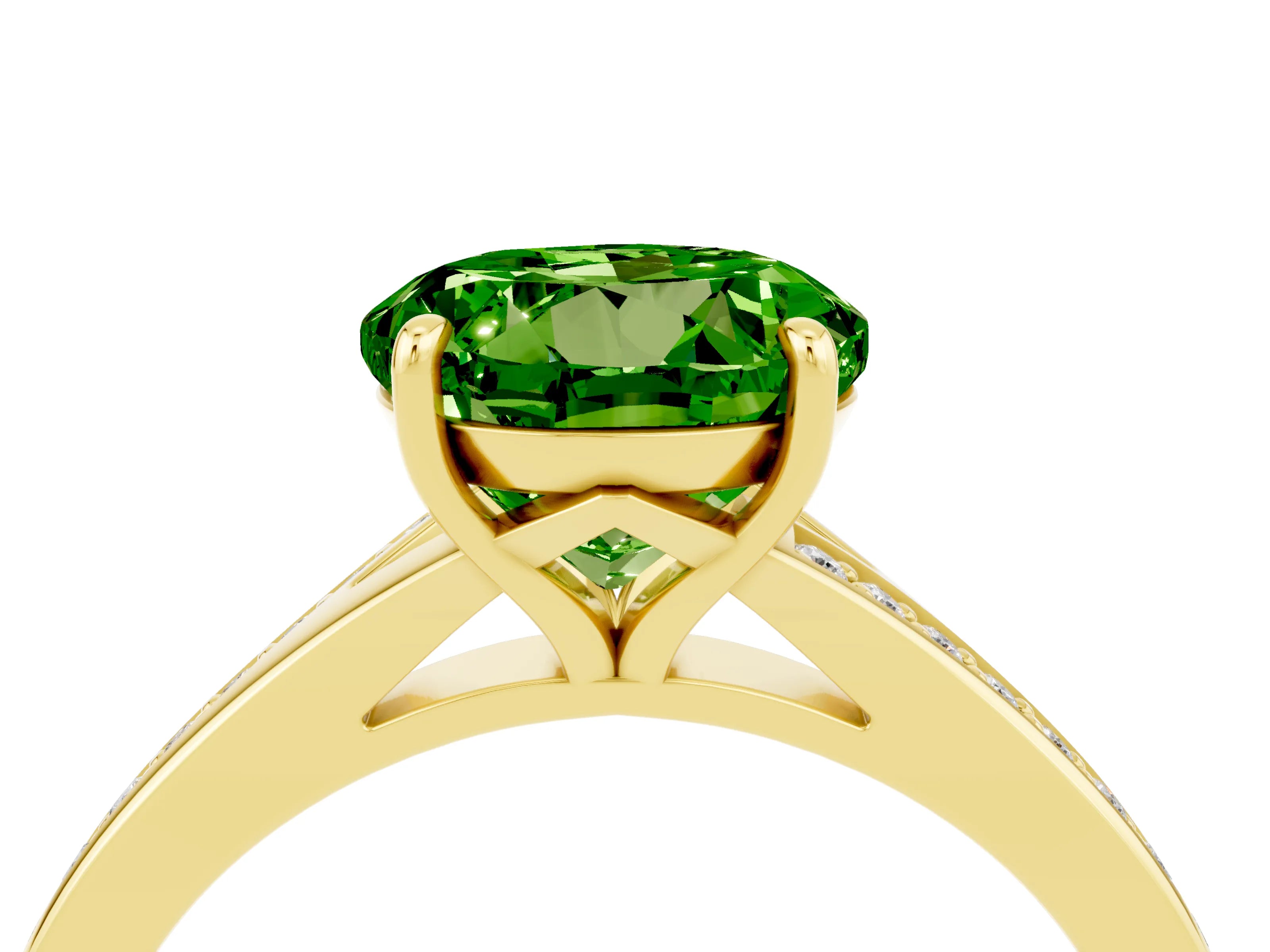 Yellow gold Round Cut Peridot Solitaire Ring with Pavé Band and Prong Setting_4