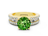 Yellow gold Round Cut Peridot Solitaire Ring with Pavé and Channel Set Band