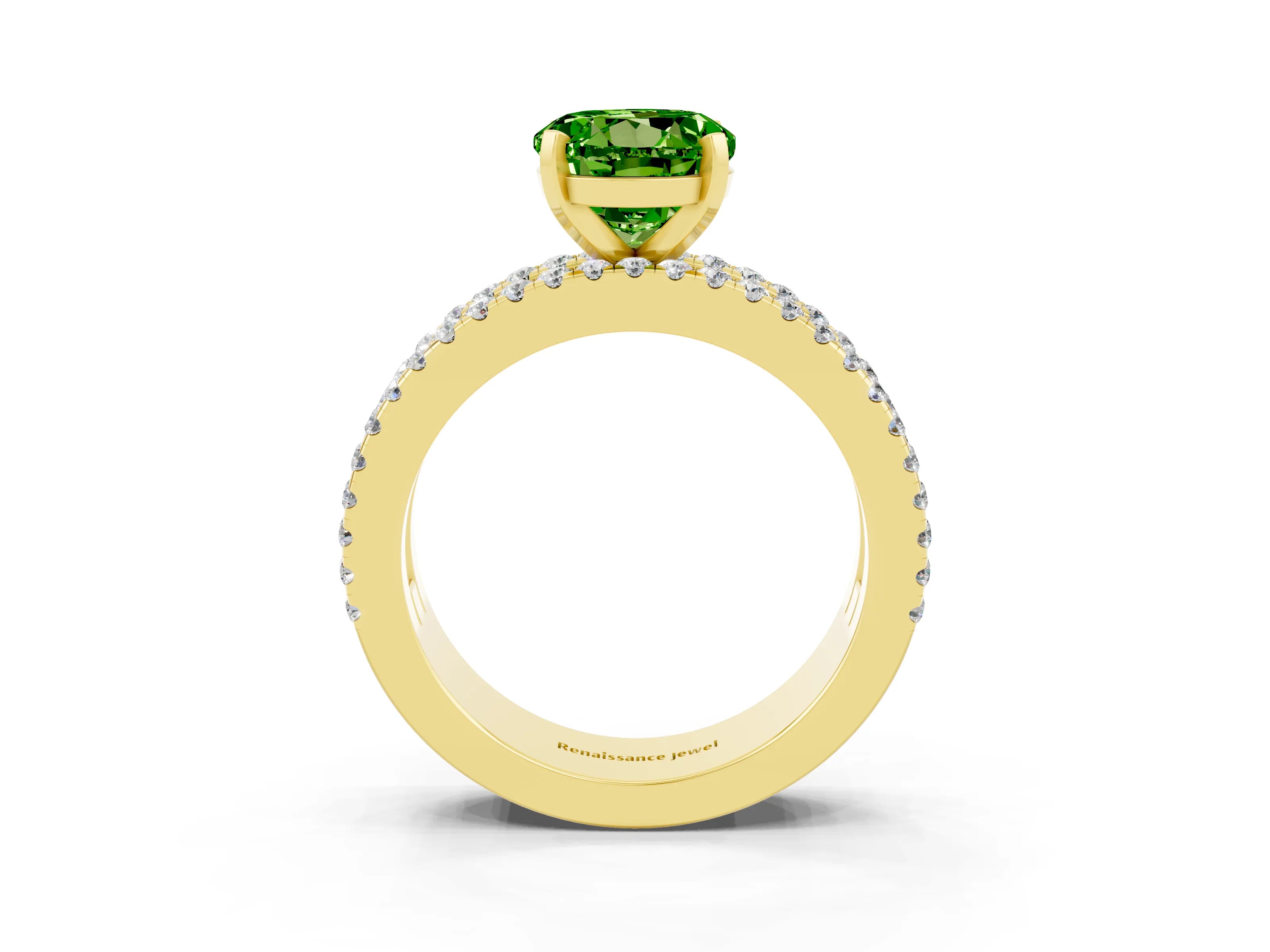 Yellow gold Round Cut Peridot Solitaire Ring with Pavé and Channel Set Band_3