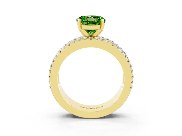 Yellow gold Round Cut Peridot Solitaire Ring with Pavé and Channel Set Band