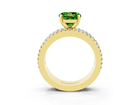 Yellow gold Round Cut Peridot Solitaire Ring with Pavé and Channel Set Band_3