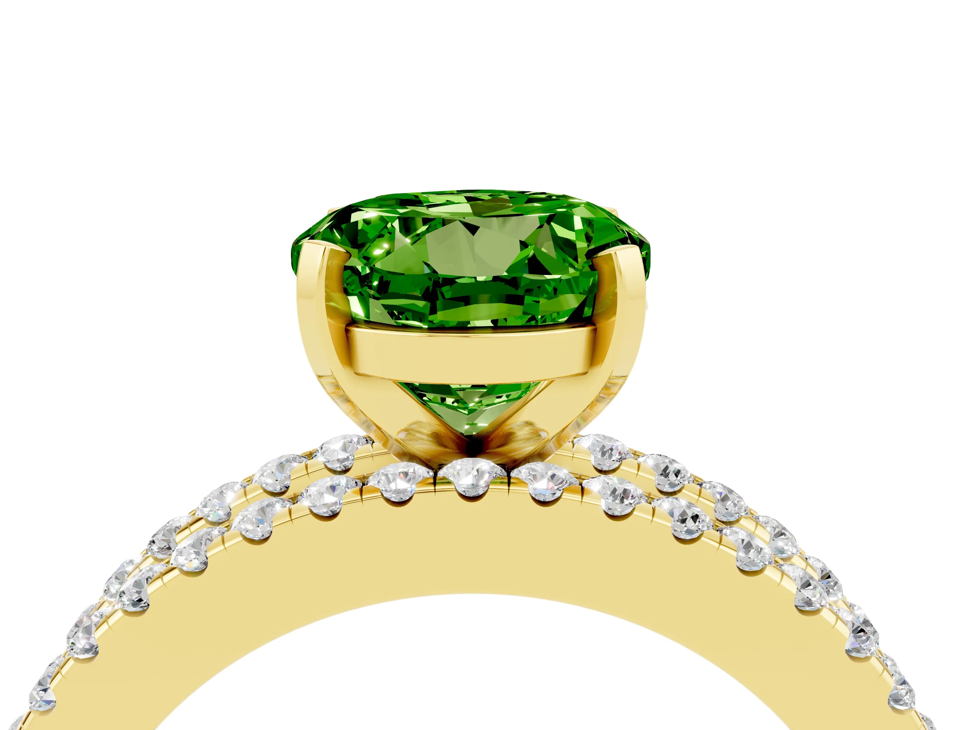 Yellow gold Round Cut Peridot Solitaire Ring with Pavé and Channel Set Band_4