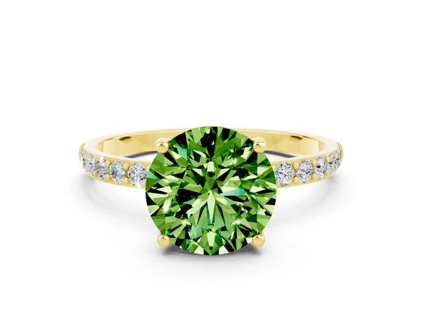 Yellow gold Round Cut Peridot Solitaire Ring with Round  Pavé Band and Prong Setting