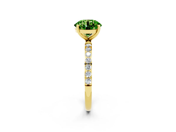 Yellow gold Round Cut Peridot Solitaire Ring with Round  Pavé Band and Prong Setting