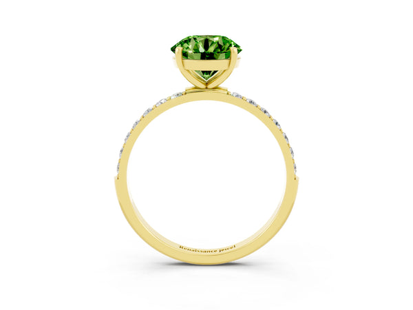 Yellow gold Round Cut Peridot Solitaire Ring with Round  Pavé Band and Prong Setting