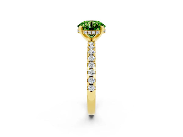 Yellow gold Round Cut Peridot Solitaire Ring with Round  Pavé Band and Four-Prong Setting