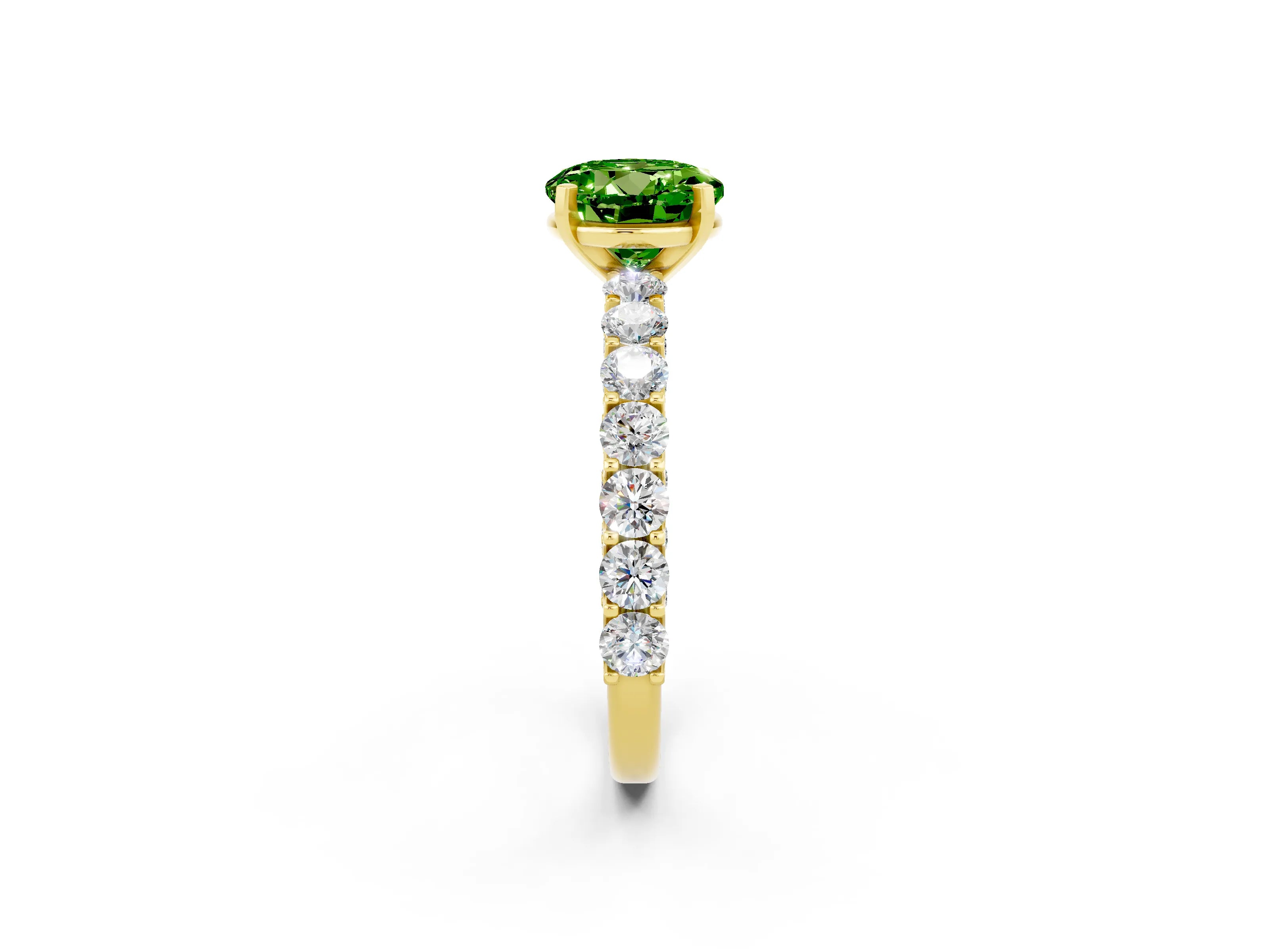 Yellow gold Round Cut Peridot Solitaire Ring with Shared Prong Pavé Band and Four-Prong Setting_2